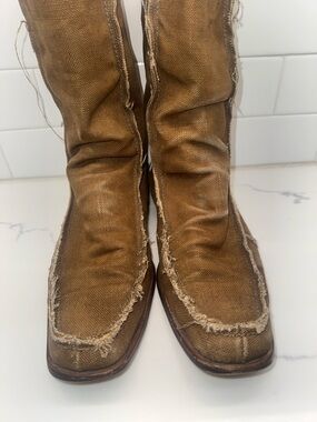 Bottega Veneta Frayed Canvas Tall Men Boots in Distressed Tan size 43.5 10 10.5